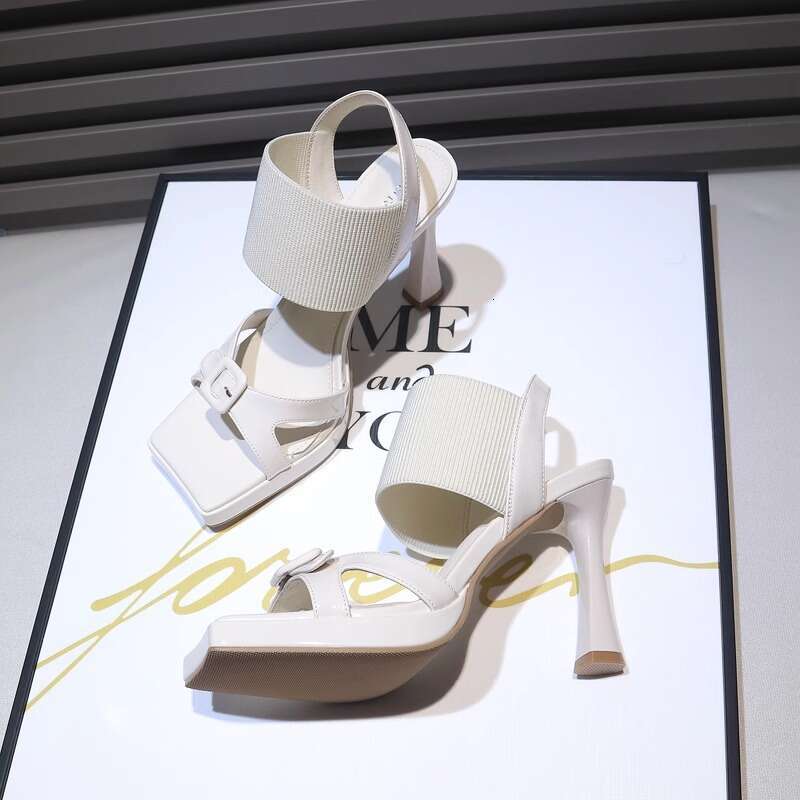 Suede Square Thick Sole Stiletto Sandals for Women 2025 Summer New Belt Buckle Waterproof Platform Open Toe High Heels