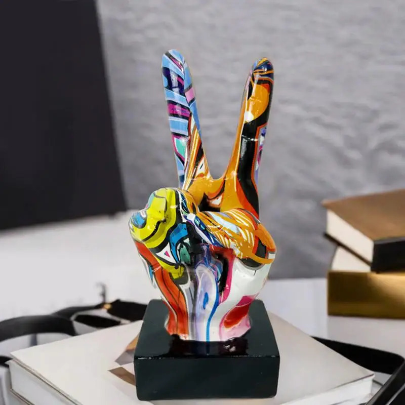 Graffiti Hand Gesture Ornament Art And Crafts Resin Statue Desktop Ring A Living Room Home Decoration 250609