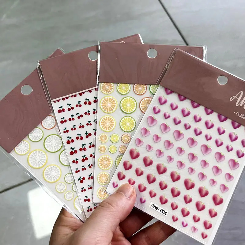 1sheet 3D Sweet Cherry Fruit Nail Art Stickers Summer PeachLemonStarMoon Decals 810cm Adhesive Red Decor 250605