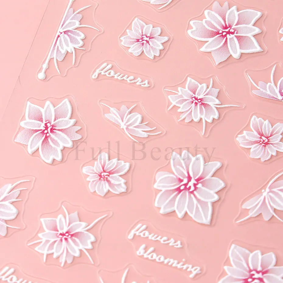 1Pcs Sakura Stickers For Nails 5D Embossed Spring Cherry Blossom Tulip Peony Flowers Petals Sliders Manicure Decoration LAPro010 250605