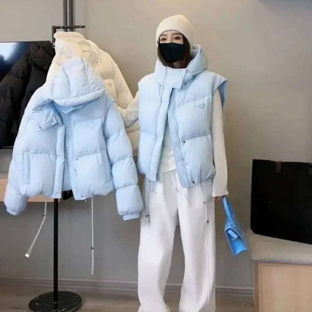 Detachable Double-sleeved Hooded Wave Loose Leisure Parka Coat Autumn and Winter New Women's Down Jacket