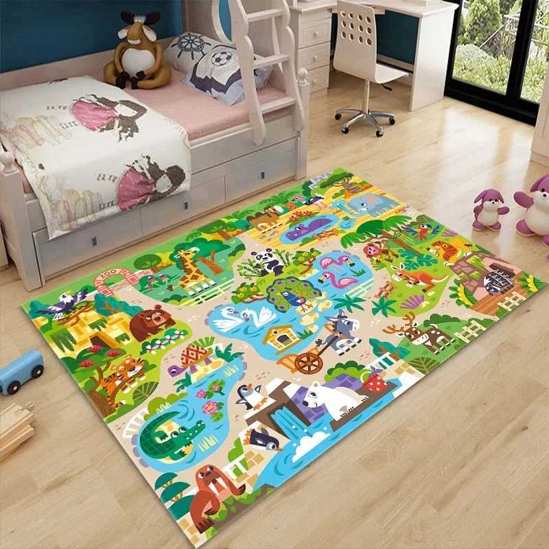 Cute Zoo Themed Mat Cartoon Animated Decorative Rug Kids Play Crawling Carpet Multi-size Four Seasons Non-slip Rug Quick Arrival y250609BXTO