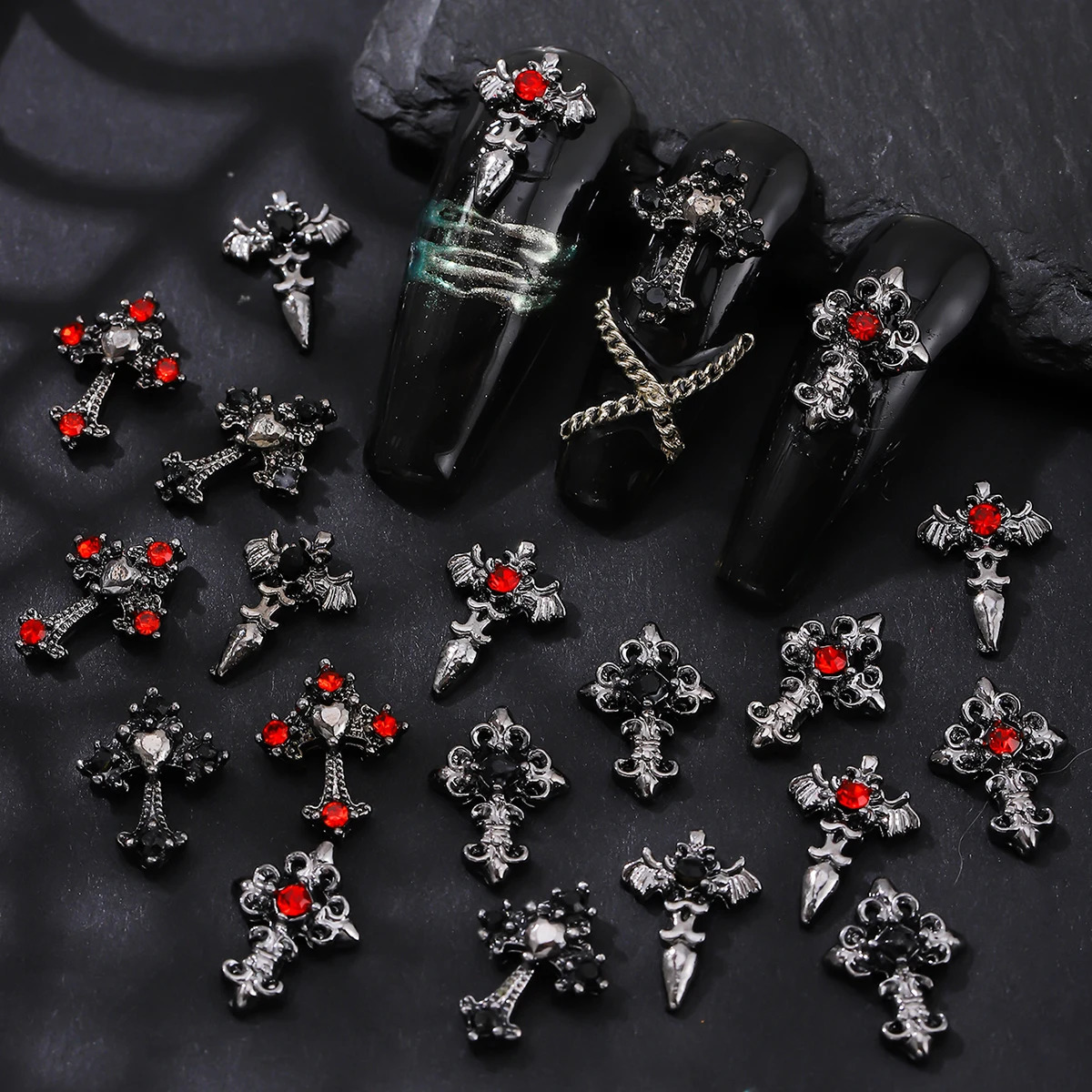 10pcspack Punk style threedimensional cross personalized nail art alloy decoration Halloween dark DIY 250605