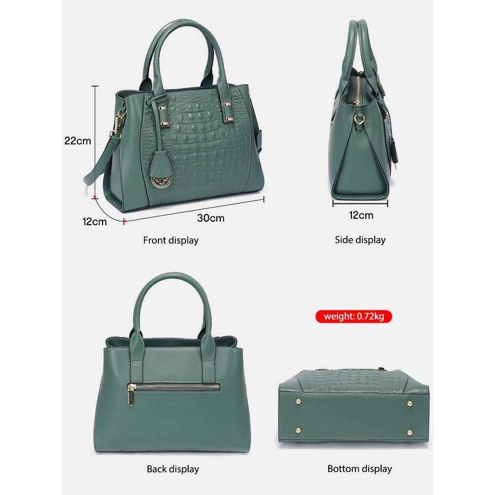 Zency Fashion Women Alligator Handbags Genuine Leather White Top-Handle Designer Crossbody Bag Tote Purse Green Blue