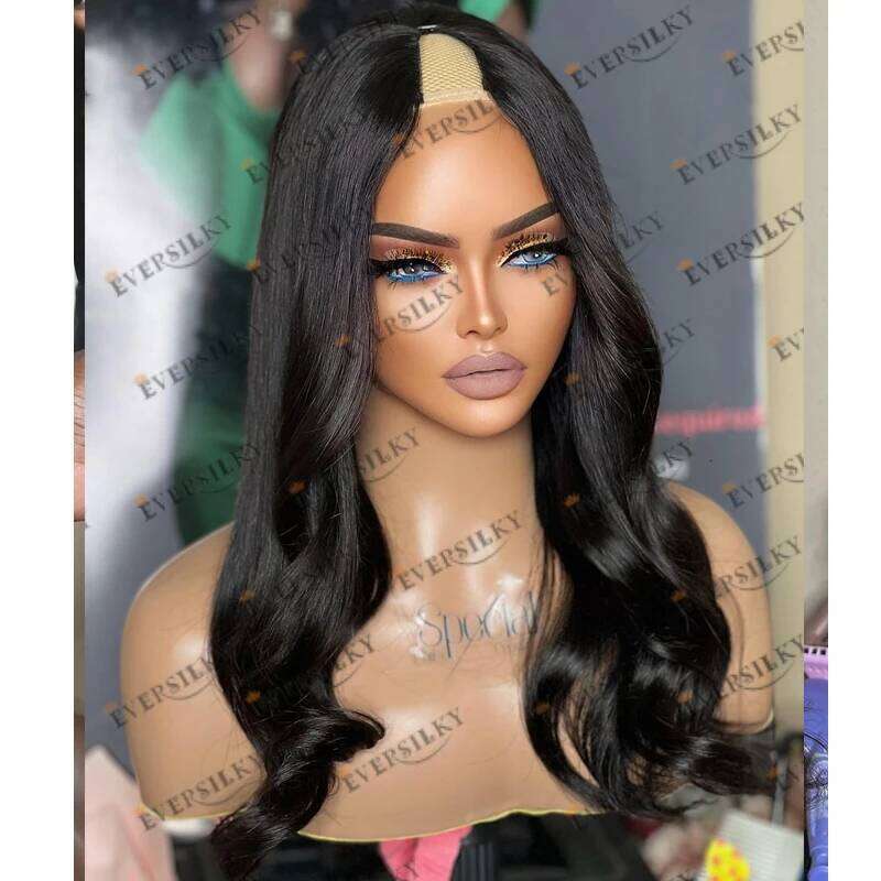 Easy Install 1x4 Size Human Hair for Women Daily Wear Short Wavy Black Opening V Part Wigs Natural