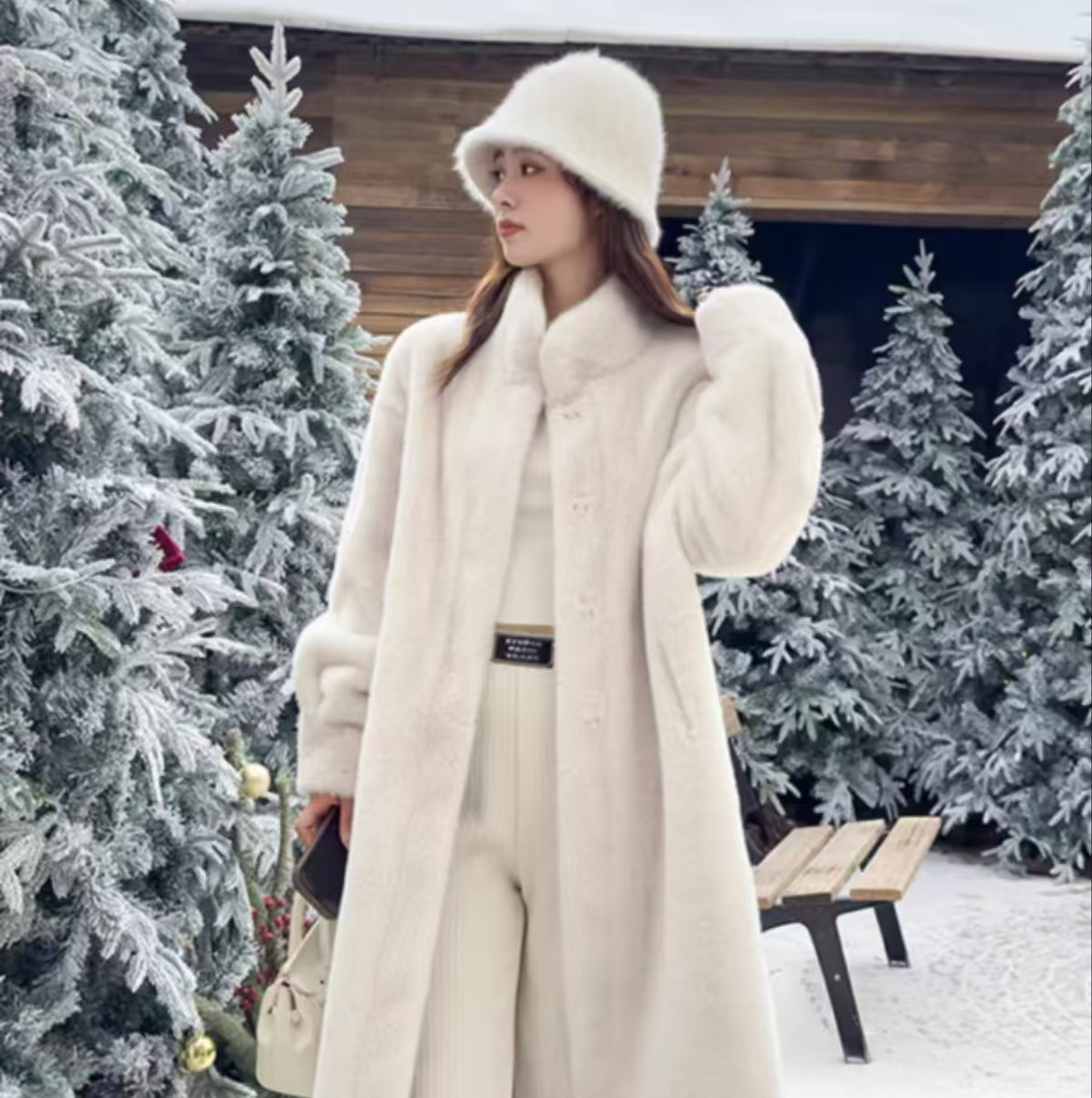 Fashionable stand up collar long fur coat - Warm coat comes in four colors to choose from suitable for winter warm wear and temperament solid color