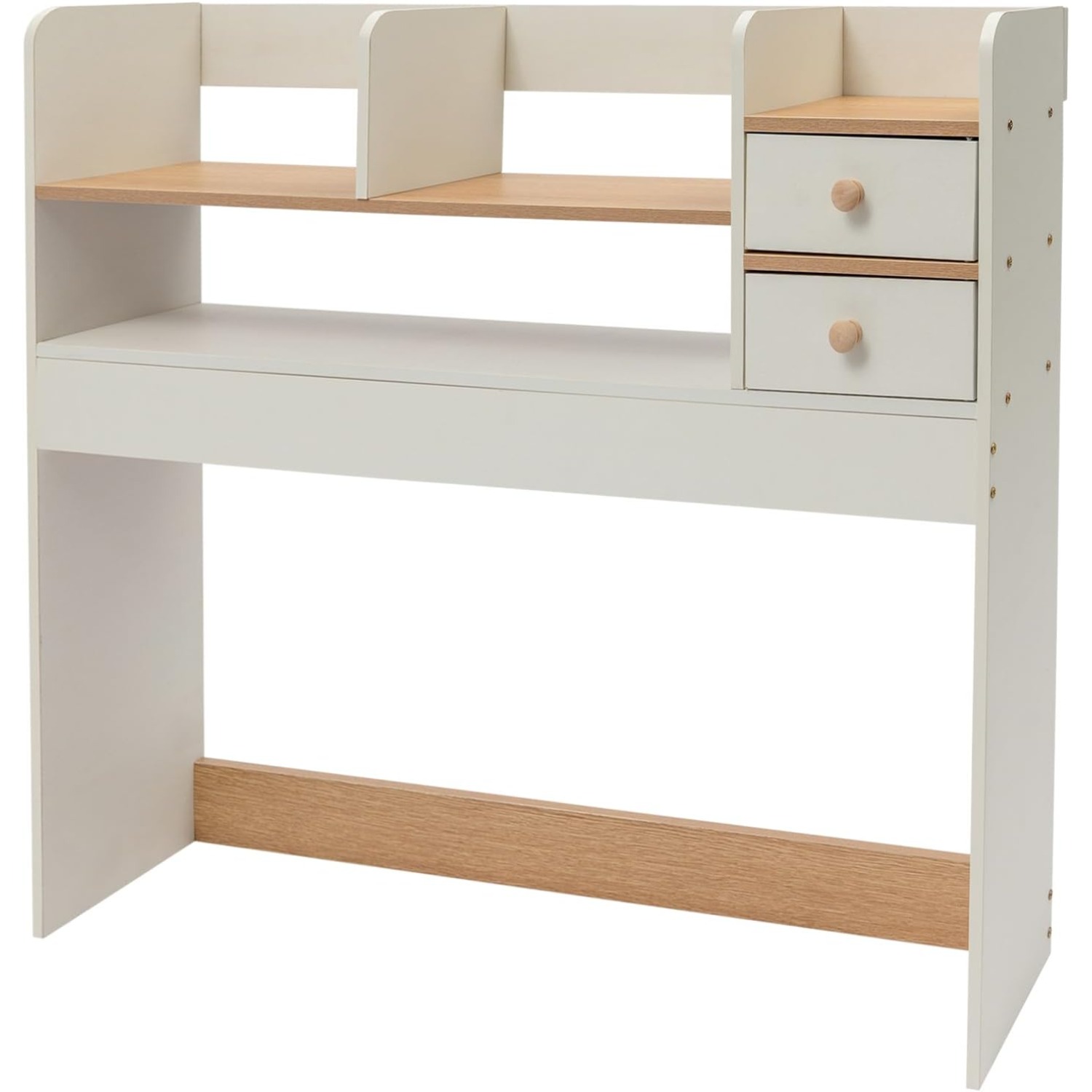3-Tier Desktop Bookshelf Countertop Storage Desk Hutch for Computer Desk, Multipurpose Desktop Organizer Shelf with 2 Drawers Office Supplies Home Des