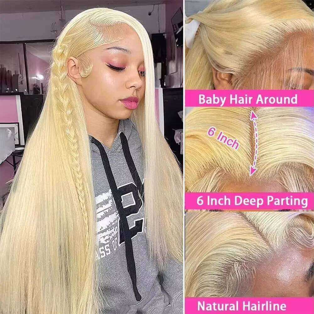 Straight 613 Blonde 13x6 HD Frontal Human Hair Wig Preplucked 13x4 Transparen Lace Front Wigs for Women 44 46 inch