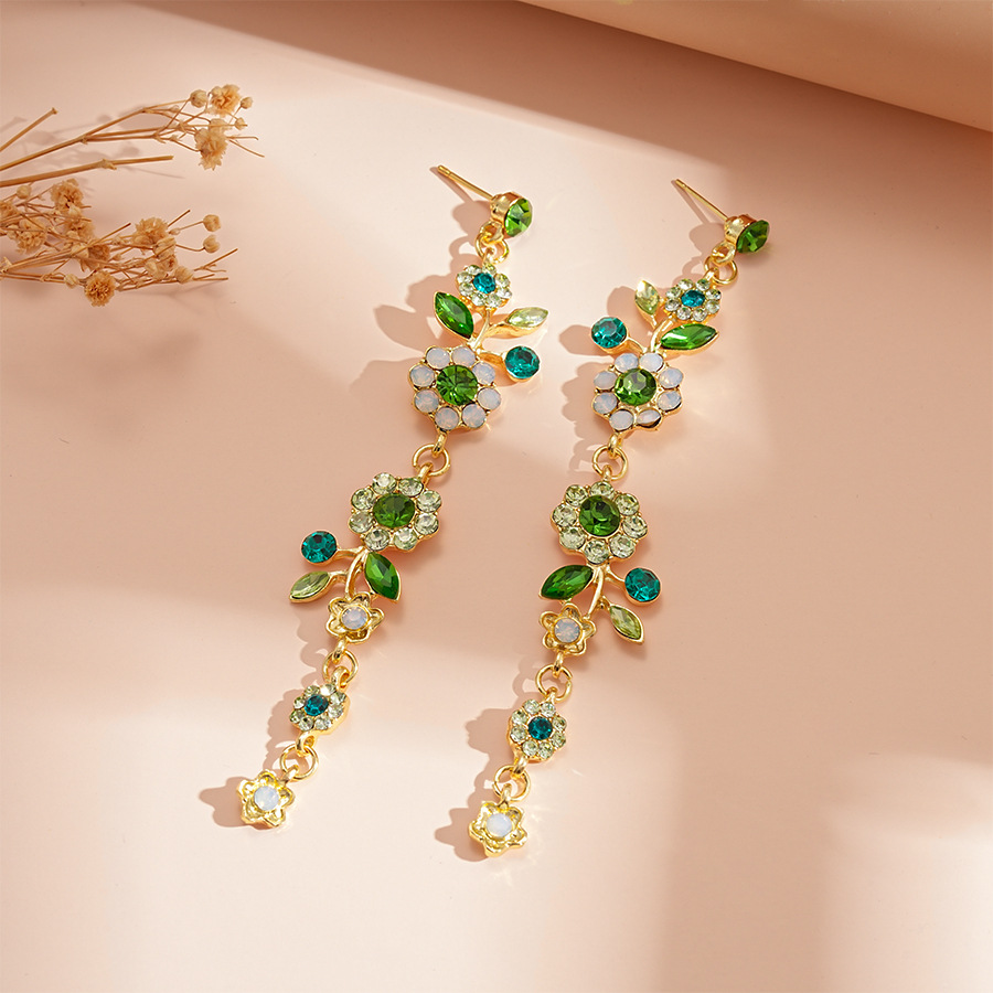 Vintage Floral Leaf Shaped Long Drop Earrings with Zircon Accents Sterling Silver Needle Sweet Elegant Statement Earrings for Women