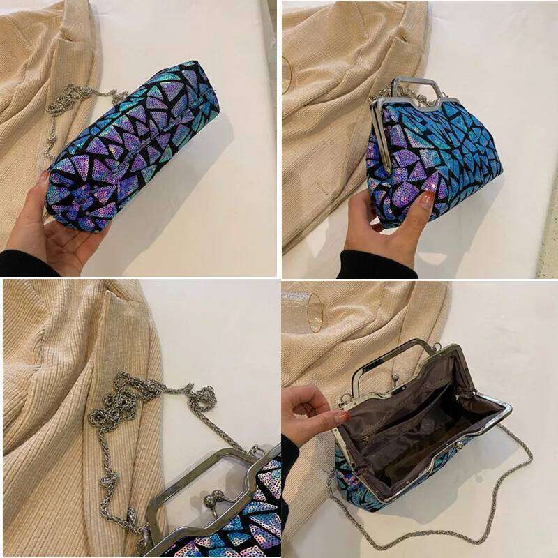 2023 Fashion Multicolor Sequins Evening Hasp Handbag Chain Women Shoulder Crossbody Bag Lady Wedding Party Clutch Bag