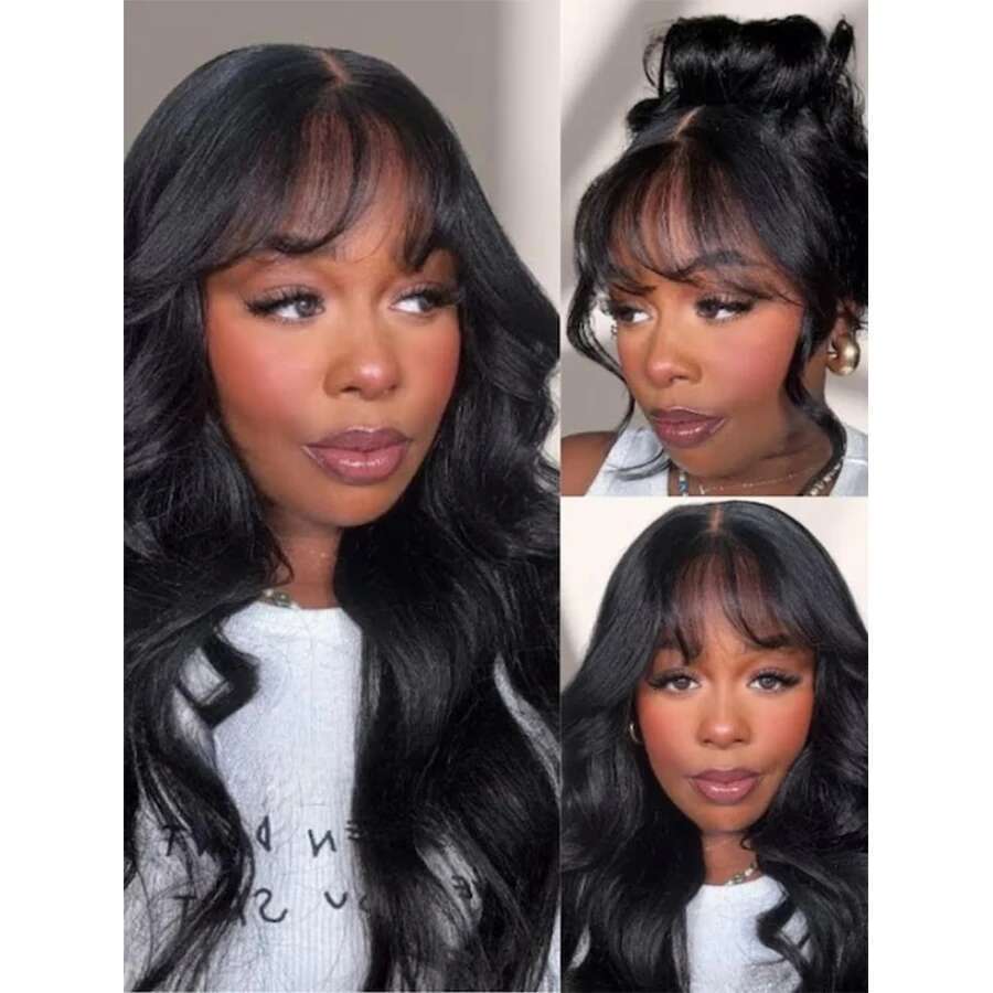 Brazilian Body Wave Long 100% Human Hair Wigs Natural Black Fringe Wig With Bangs For Women cheap wigs on Sale