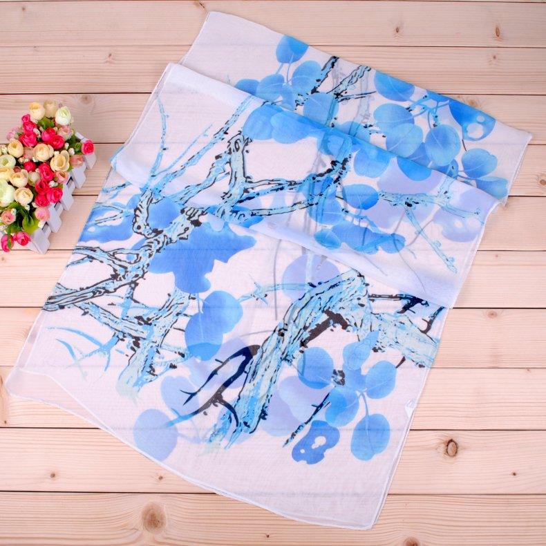 K971 Spring and summer new chiffon ladies long silk scarf wholesale tree branch nut print scarf factory direct sales