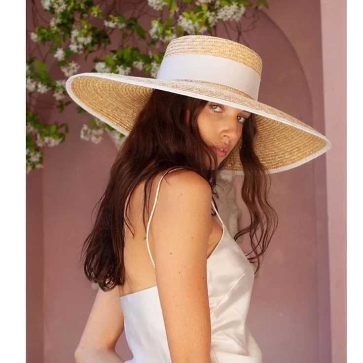 Chic Wheat Straw Hat for Women Straw Hat Boater Ladies Vacation Sun Hat Beach Summer Wide Brim Hat Vacation Jazz Hat Panama W250609