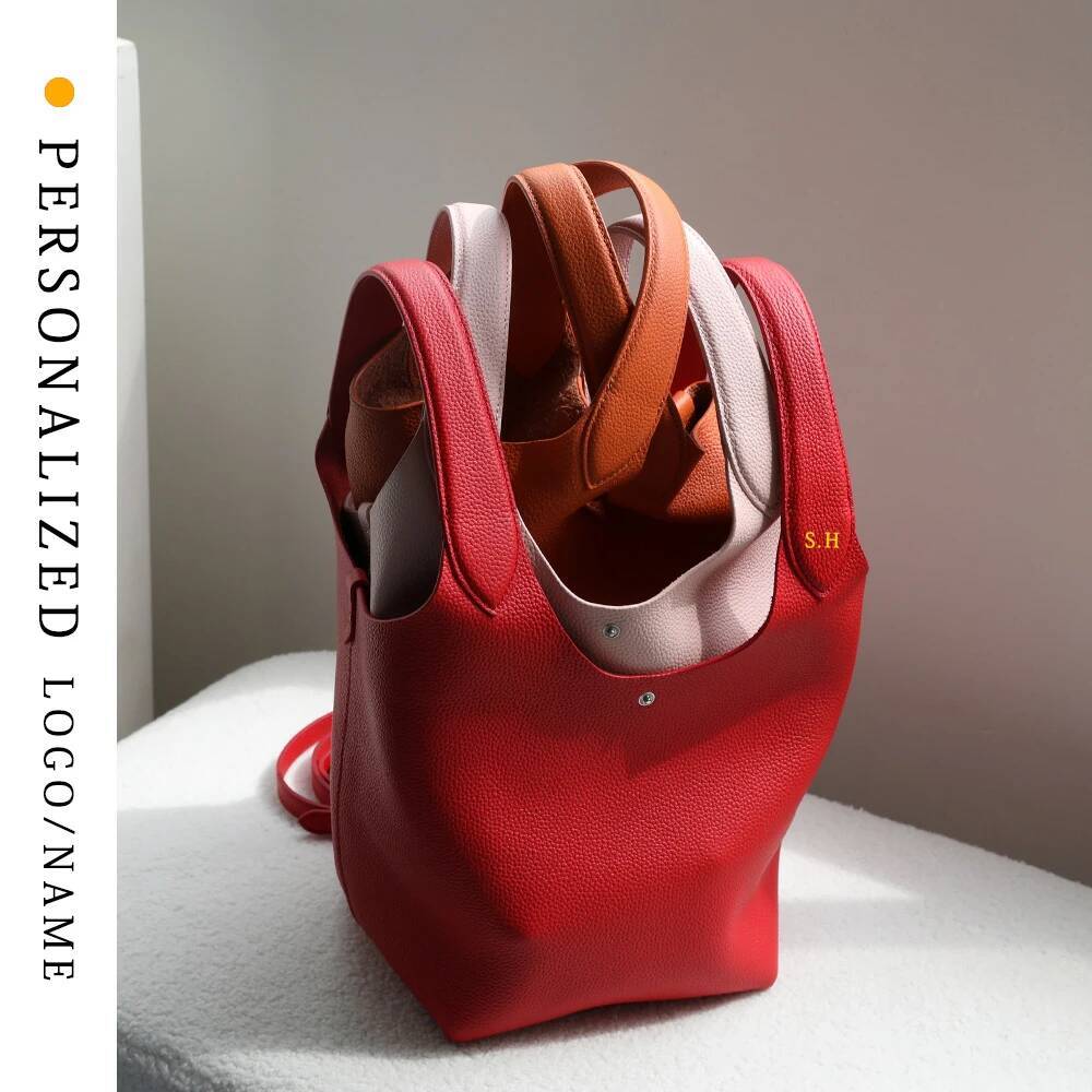 2025 Personalized Custom Leather Women's Free Lettering Hand Bucket Commuting And Casual Large Capacity Crossbody Bag