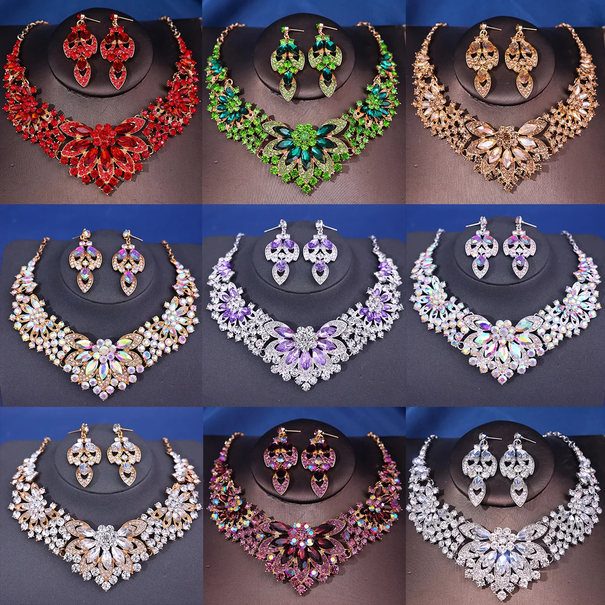 Fashion Crystal Rhinestine Necklace Earring Sets Wedding Hair Accessories For Women Bride 250618