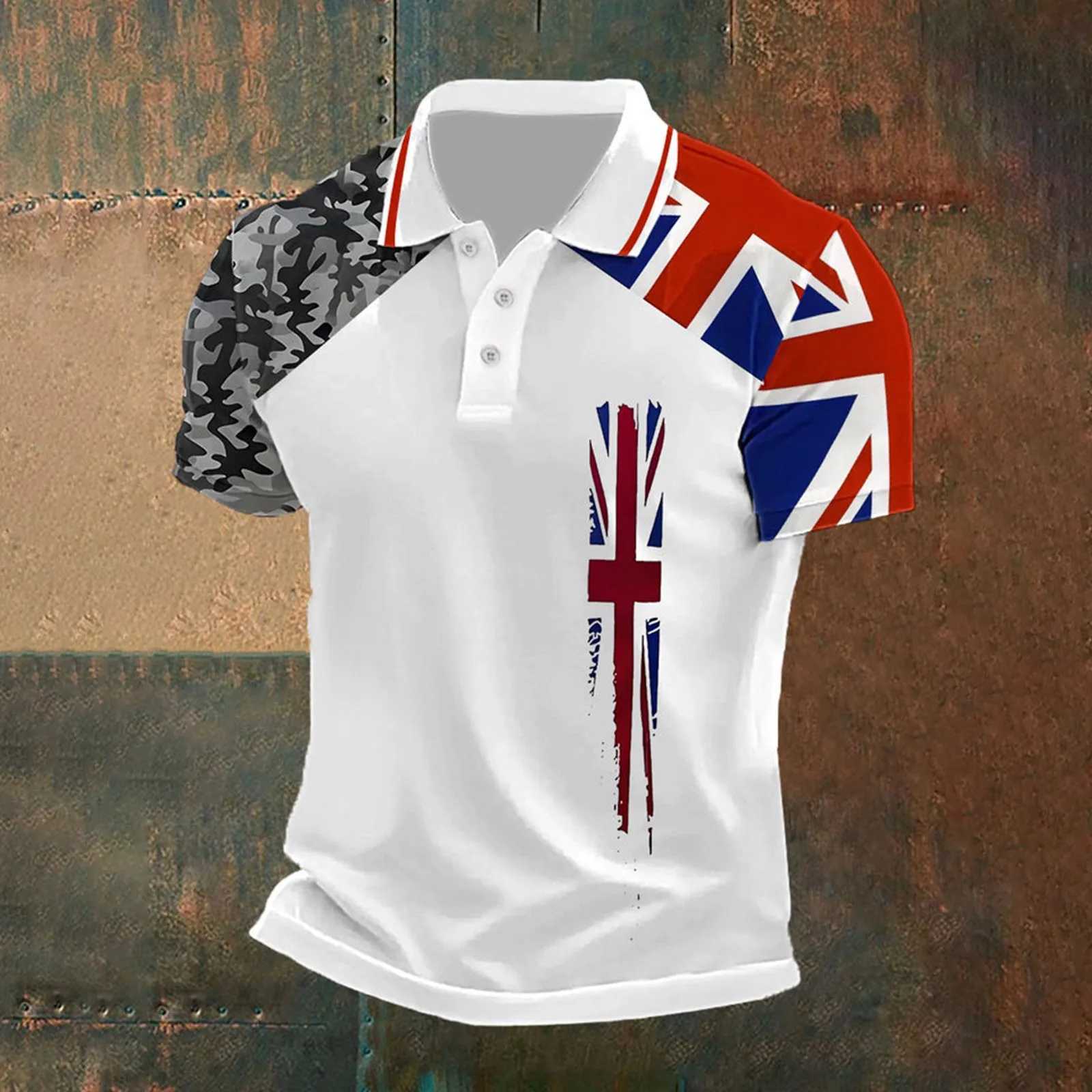 Men Union Jack Polo Shirt Summer Button Short Sleeve Polo Collar T Shirt 2025 New Fashion UK Flag Vintage Casual Top X250609