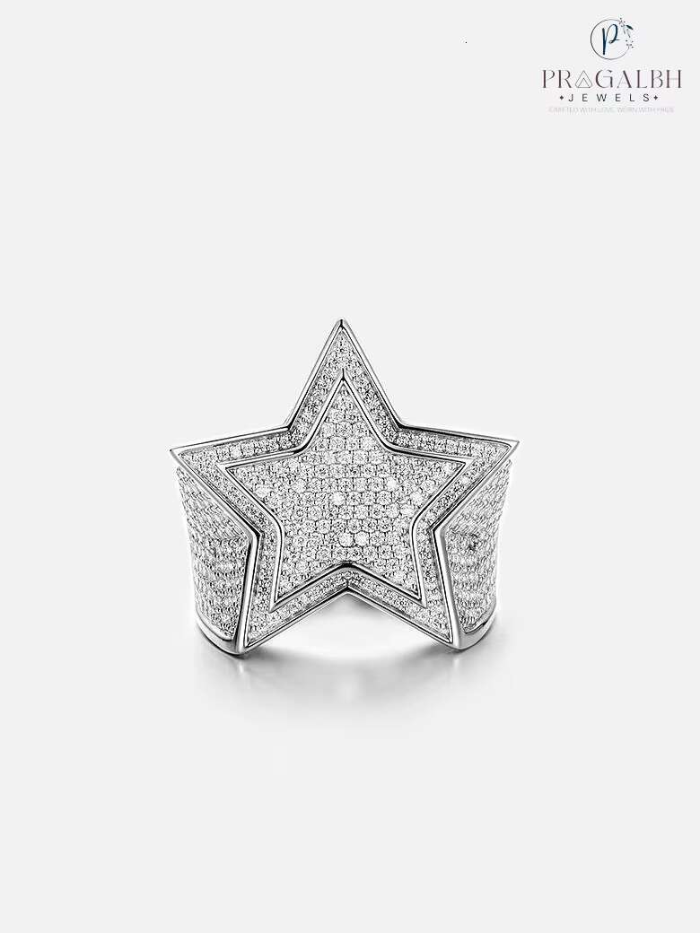 Moissanite Hip Hop Ring Star Shape Iced Out VVS Diamond 925 Sterling Silver Micro Pave 18k Gold Plated Jewelry