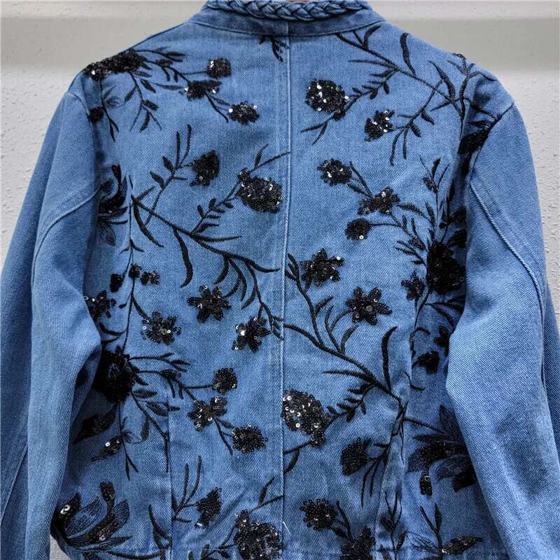HKSH Heavy Industry Embroidered Sequin Denim Jacket For Women's 2024 Spring New Ins Chic Tide Niche Print Fashion Y2K Coat H2820