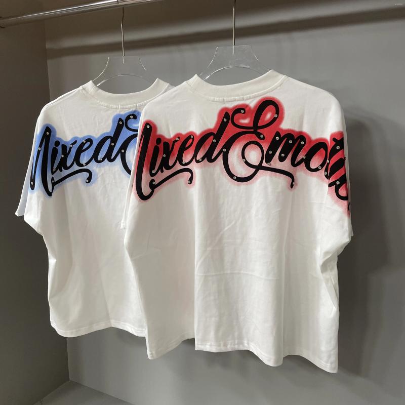 Men's Designer t shirts summer letter pearl short sleeve MIXED EMOTION T-shirts for men streetwear cotton loose crew neck top tees oversized unis