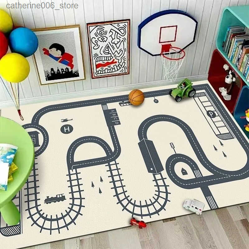 Large Carpet Dirt-resistant Easy To Maintain Cartoon Traffic Early Education Crawling Mat Wear-resistant Anti Slip Flannel Rug y250609O2TC