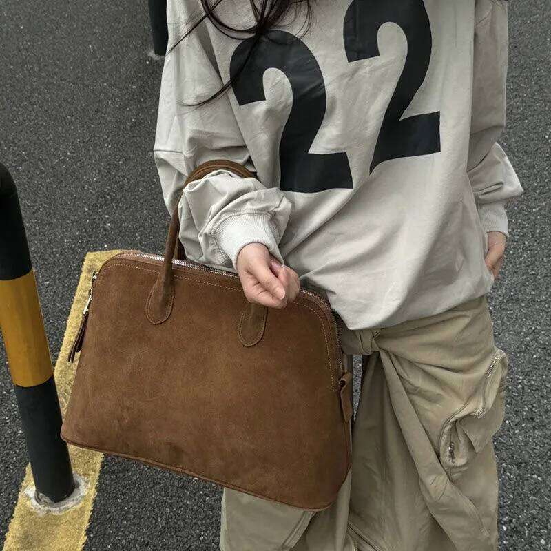 New Brown Tote Women's Retro Suede Large Capacity Shoulder Belt Buckle Design Ladies Underarm Commuter Bag