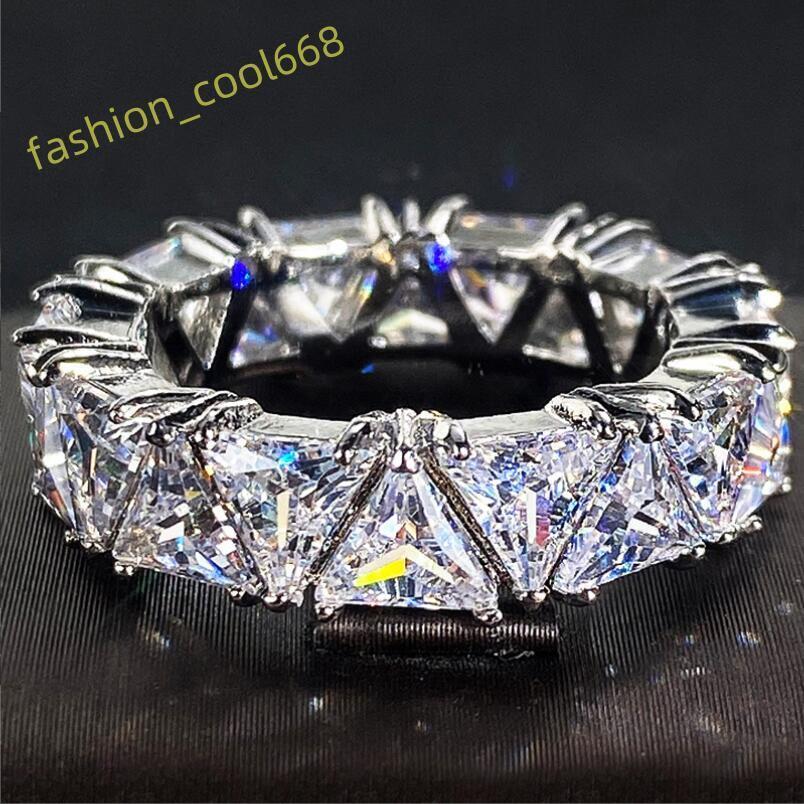 Rulalei Brand Wedding Rings Luxury Jewelry 925 Sterling Silver Triangle White Moissanite Diamond CZ Diamond Gemstones Women Engagement Band Ring Gift
