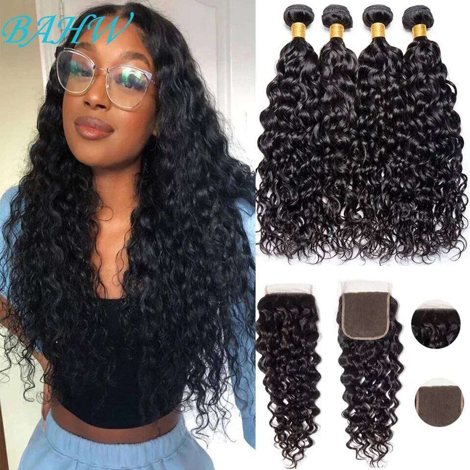 12A Indian Raw Water Wave With 4X4 Closure Cheap 100% Human Virgin Hair Bundles with 13x4 Lace Frontal