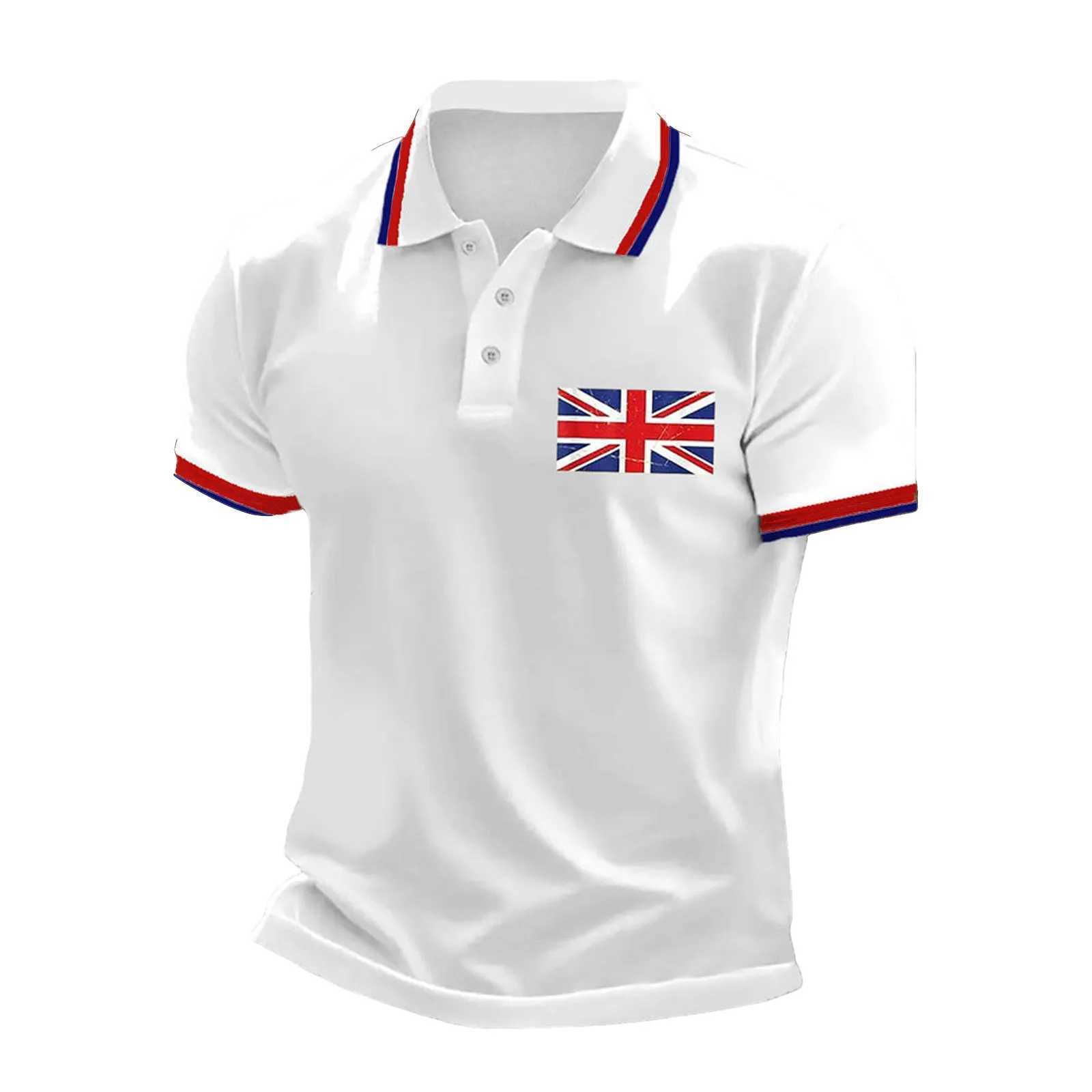 Men Union Jack Polo Shirt Summer Button Short Sleeve Polo Collar T Shirt 2025 New Fashion UK Flag Vintage Casual Top X250609