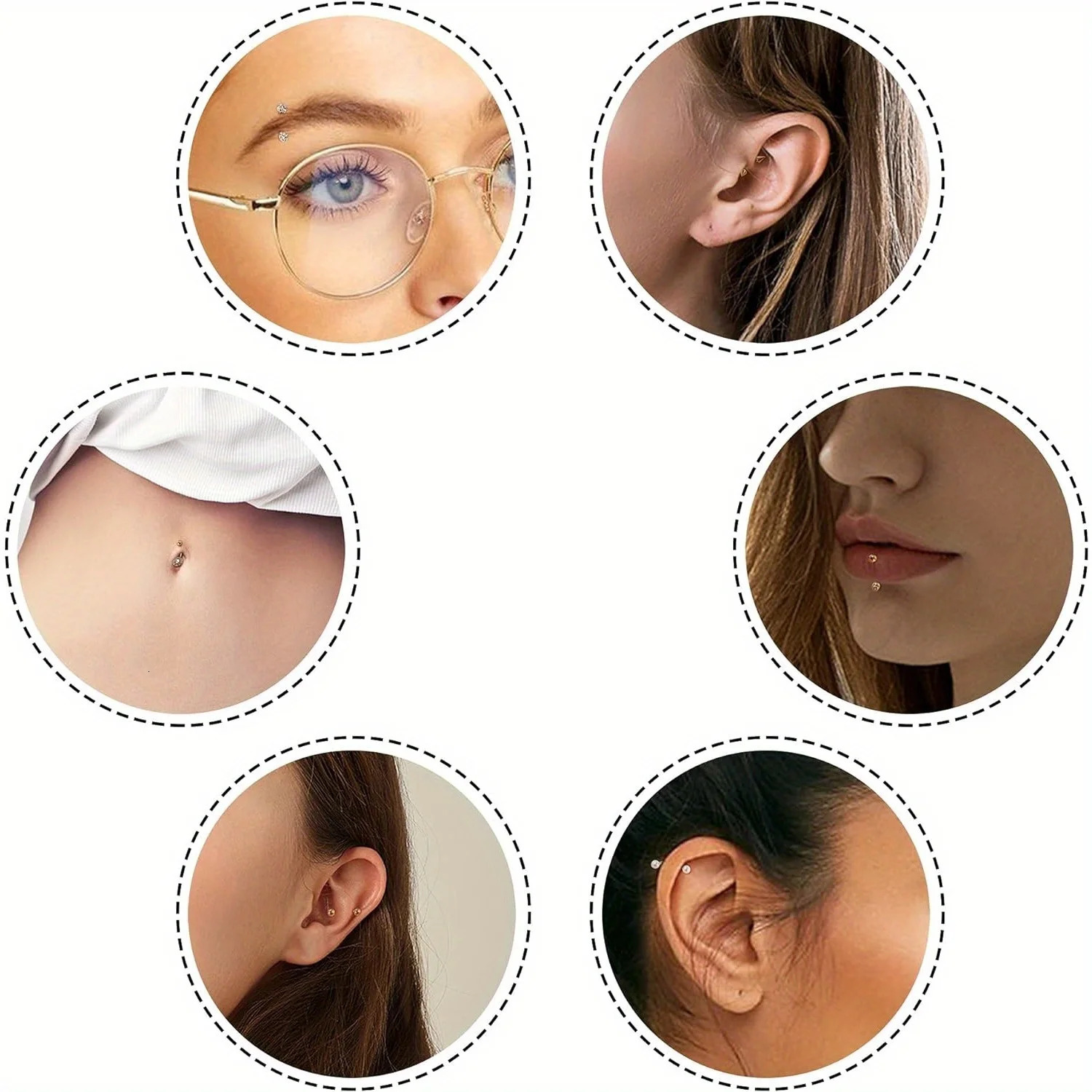 Drperfect Piercing Jewelry 16G Steel Curved Barbell Eyebrow Rings Lip Belly Button Heart Moon Earrings 250606