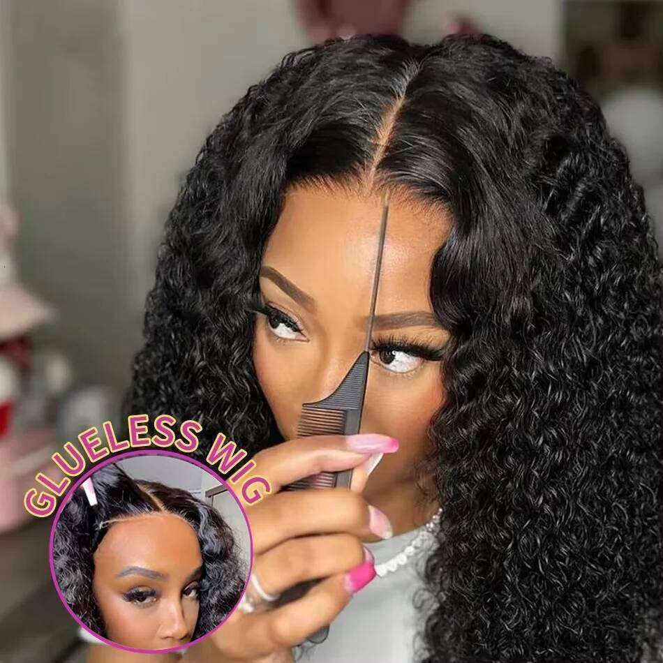 Water Pre-Cut Lace Pre-Plucked Natural Black Deep Wave Wear and Go Glueless Curly Human Hair Wig For Women