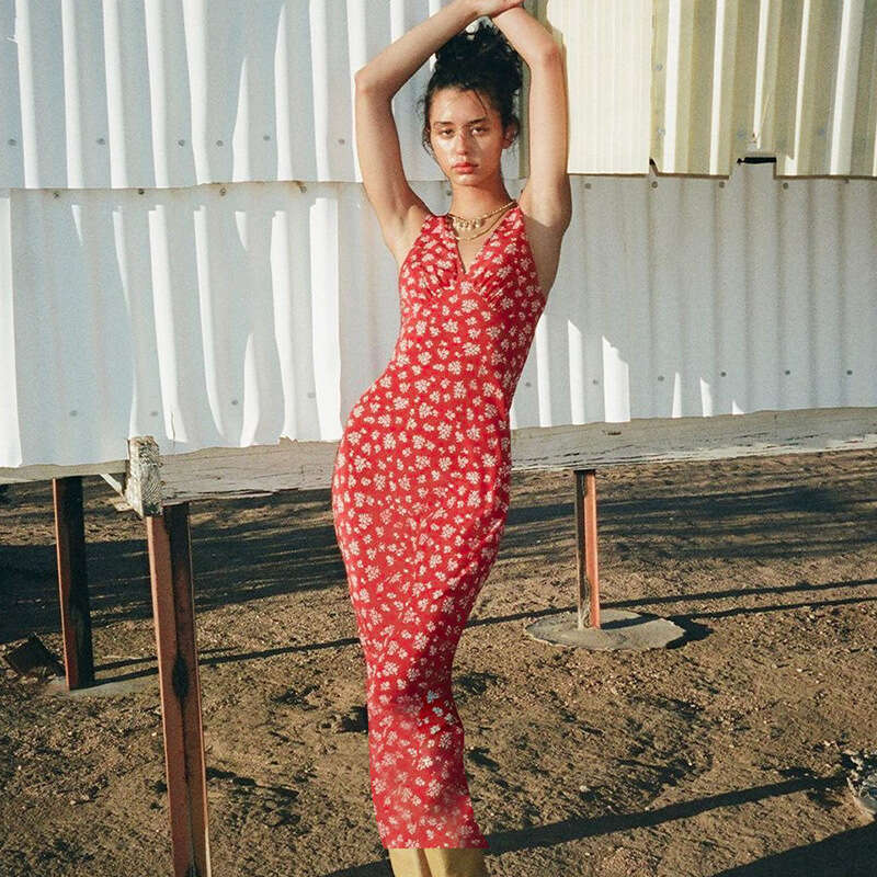 French Romantic Style Women's Clothing Printed Deep V Sexy Fashion Casual Vacation Vest Floral Dress