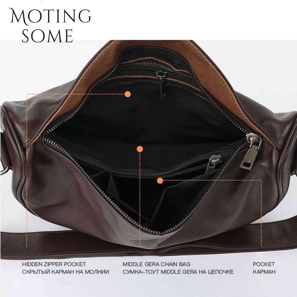 Motingsome Saddle for Women Underarm Cow Hide Leather Bag Small Pouch Fashionable Lady Handbag Travel Pack New