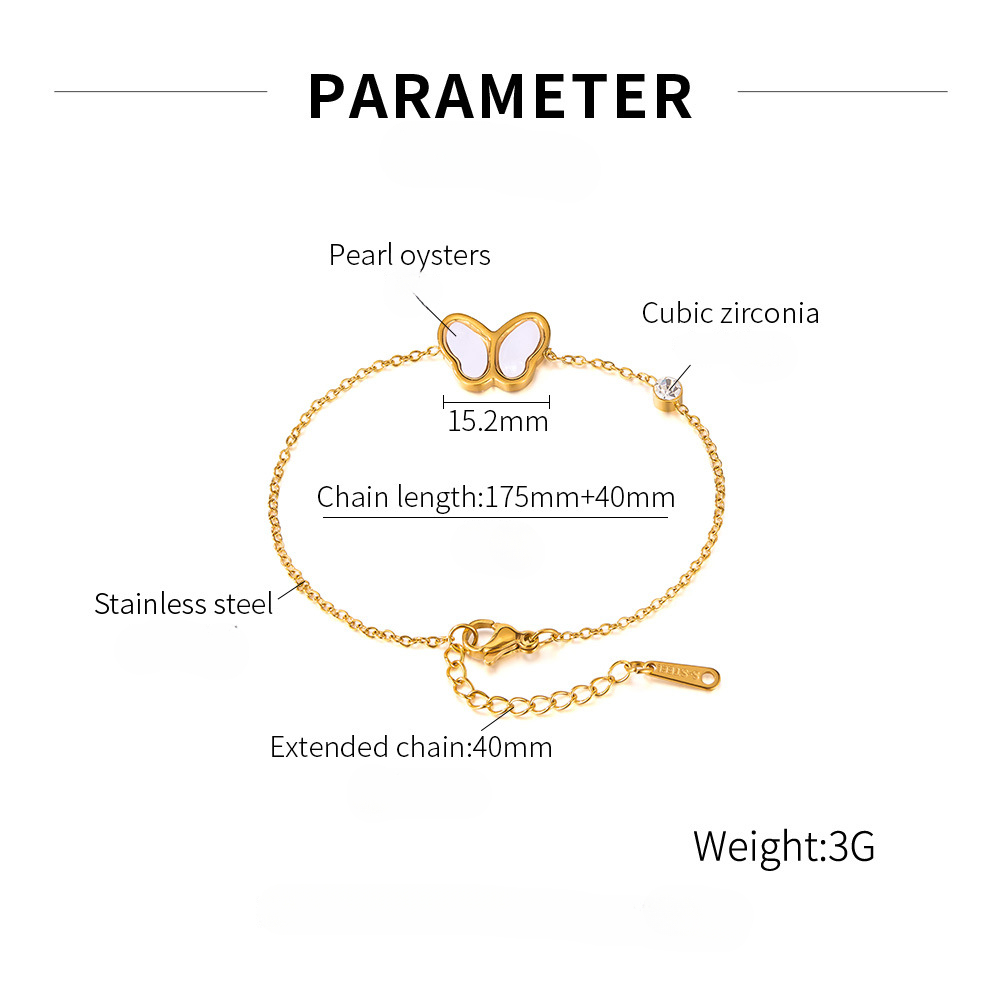 INS Bracelet Female Stainless Steel Mother of Pearl Butterfly Bracelet for Women Fashion Commuter Style Titanium Steel Jewelry
