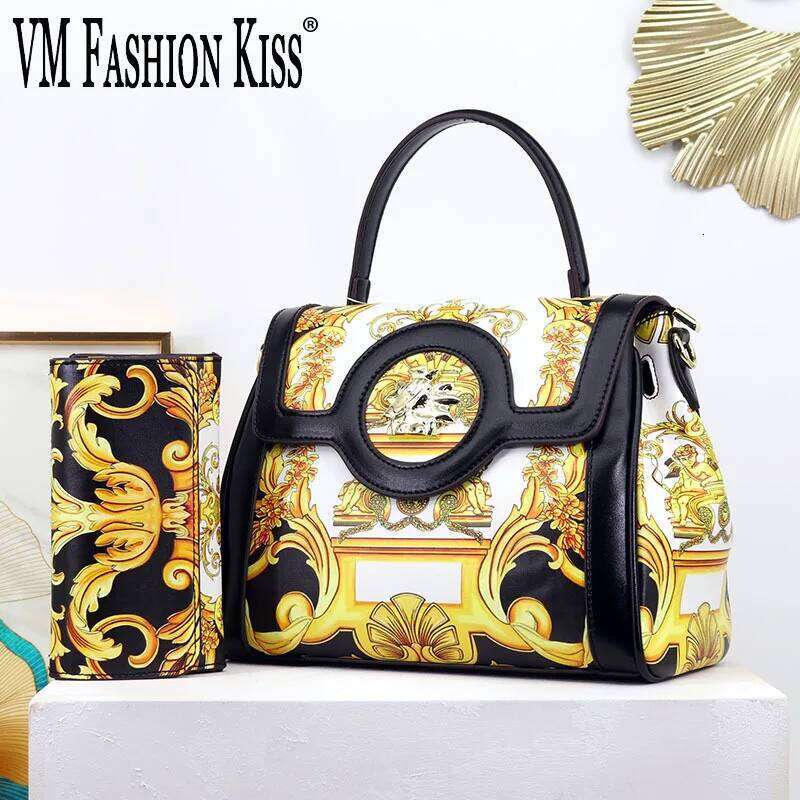 VM FASHION KISS Printed Handbag Wallet Set Design Women Messenger Bags Leather Handbags Money Purse Hand Bag Woman