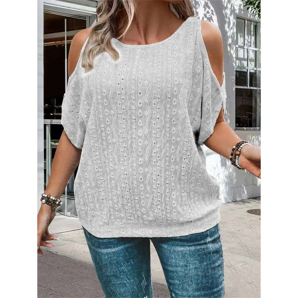 plus sizeLarge Hole Jacquard strapless t-shirt, spring and summer casual short-sleeved shirt, women's large clothing