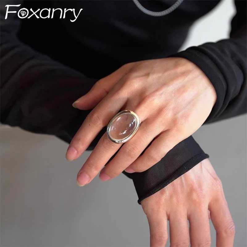 Foxanry Silver Color Ellipse Crystal Rings For Women Simple Exaggerated Elegant Vintage Temperament Engagement Jewelry Gifts y250730