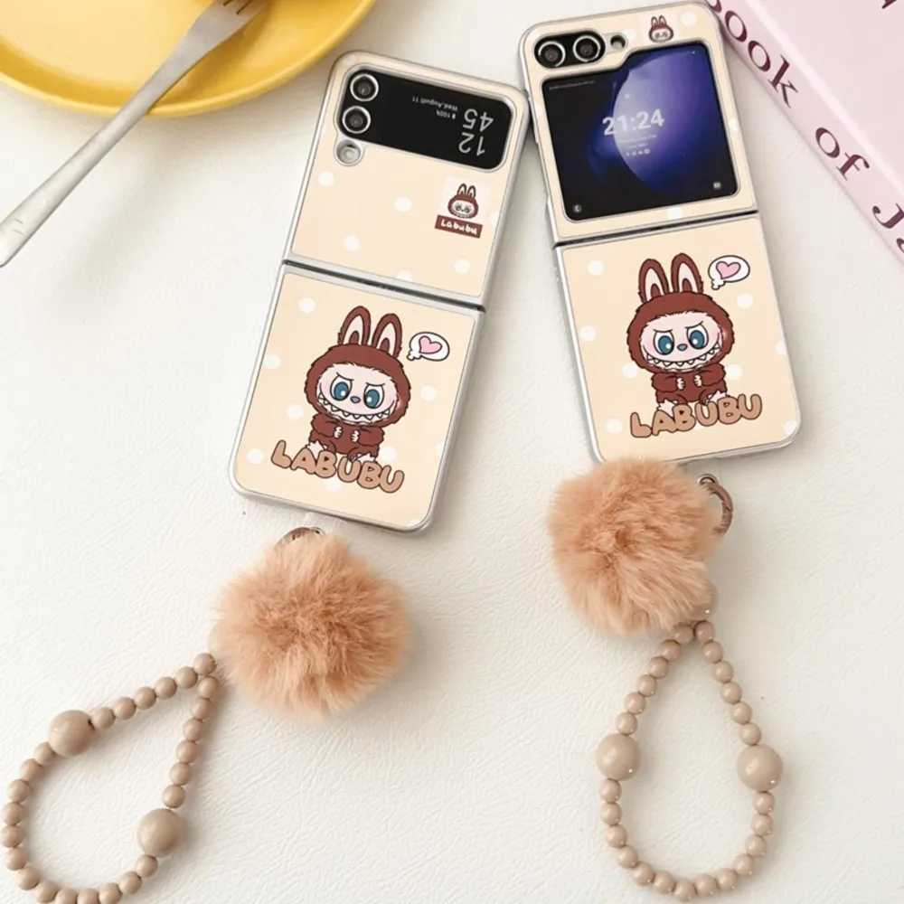 Fashionable Cartoon Labubu Phone Case for Galaxy Z Flip 4 5 6 Flip6 Zflip5 ZFlip4 Bracelet Slim Plating CoverXJ250609