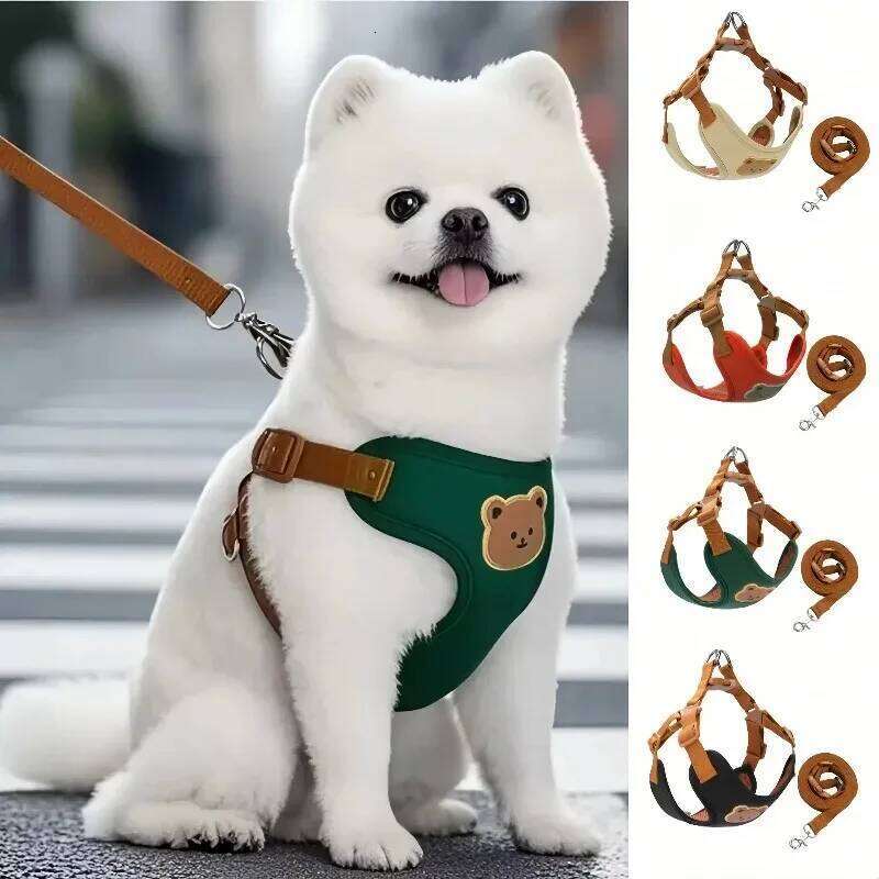 Dog Harness Chest Strap Dogs Collars Pet Vests Accessories Pets Collar Leash Set Puppy Leather