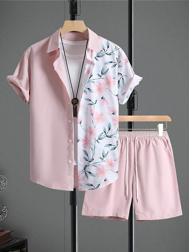 Hawaiian Mens Short Sleeve Shirt And Beach Shorts Set Beach Party Mens Shorts Summer Vacation Fashion Mens Casual Shirt 250603