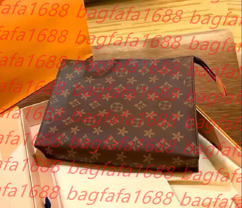 Top Quality New Hand bag Travel Toiletry Pouch 26cm Protection Makeup Clutch Women Leather Waterproof Cosmetic Bags For Womens With Dust Bag wallet
