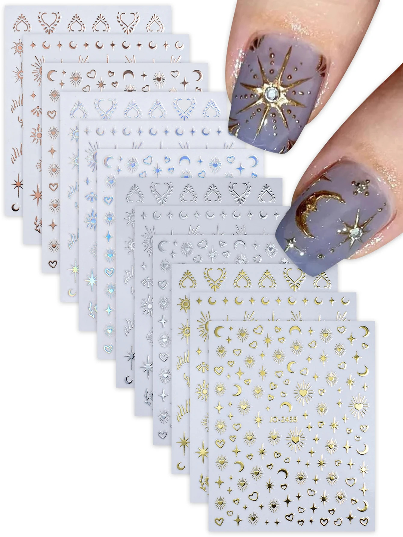 612 Sheets Gold Silver Star Moon Heart Nail Stickers SelfAdhesive 3D Art Decals for DIY Manicure Decoration 250605