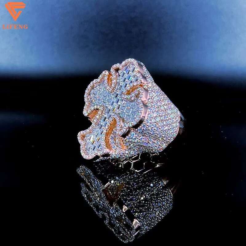 Square Cross Hip Hop Ring 925 Sterling Silver Iced Out VVS Moissanite Custom Ring Plated Rose Gold Fine Jewelry for Women
