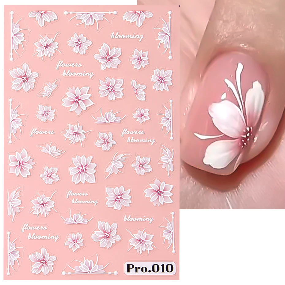1Pcs Sakura Stickers For Nails 5D Embossed Spring Cherry Blossom Tulip Peony Flowers Petals Sliders Manicure Decoration LAPro010 250605