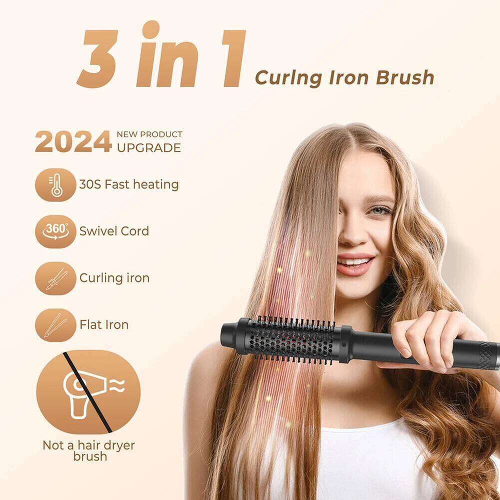 3 In 1 Ionic Hair Curler/Straightener,Dual-PTC Heaters Electric Curl Wand,Hair Styling Brush,Hair Curler Comb,Curling Brush