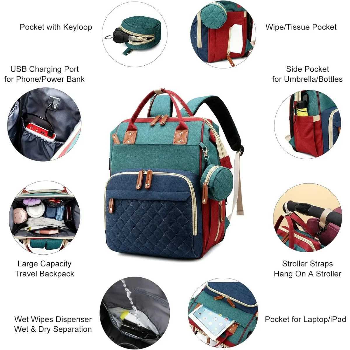 Diaper Bag with Changing Station 3 in 1 Baby Diaper Backpack with Foldable Changing Pad Large Travel Back Pack for Girl Boy y250609J73J