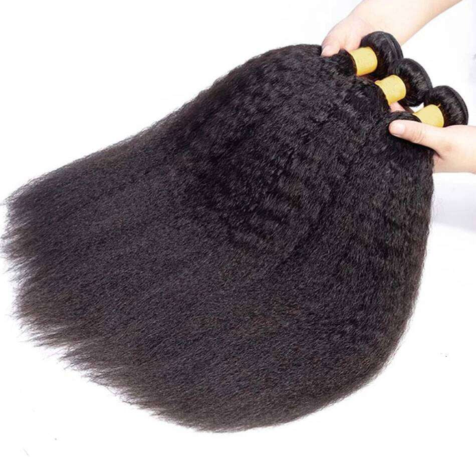 kinky 13X4 Transparent Frontal Yaki Straight 100% Human Hair With 4x4 Lace Closure and Bundles