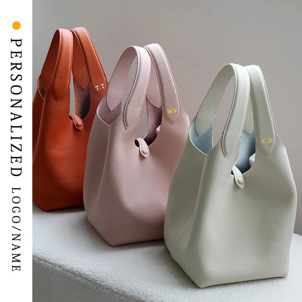 2025 Personalized Custom Leather Women's Free Lettering Hand Bucket Commuting And Casual Large Capacity Crossbody Bag