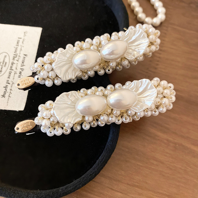 Vintage Inspired Faux Pearl Petal Duckbill Hair Clips Sweet French Style Side Updo Hair Accessories for Women