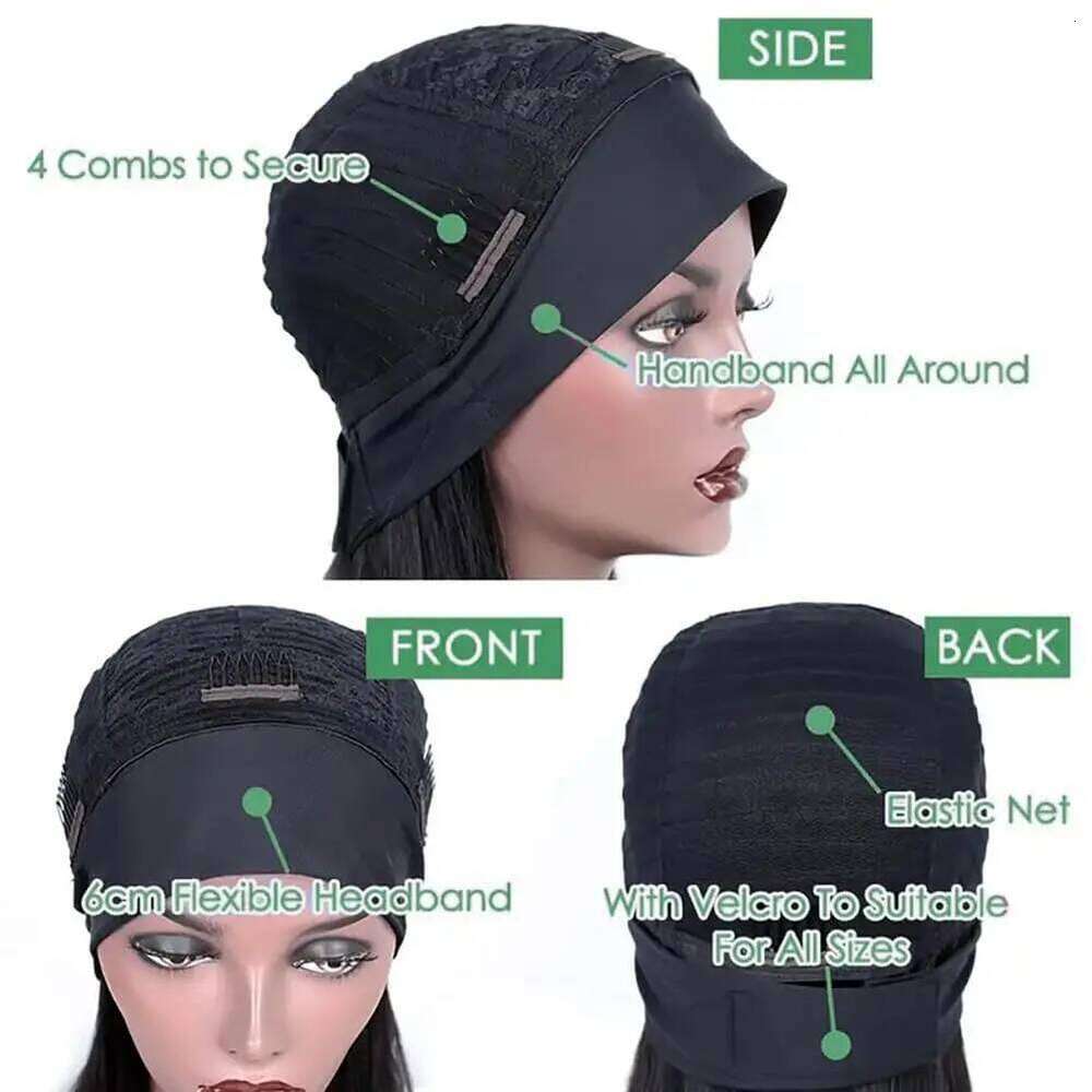 Kinky For Black Women 10-24" Yaki Straight Human Hair 180% Density hine Made Headband Wigs