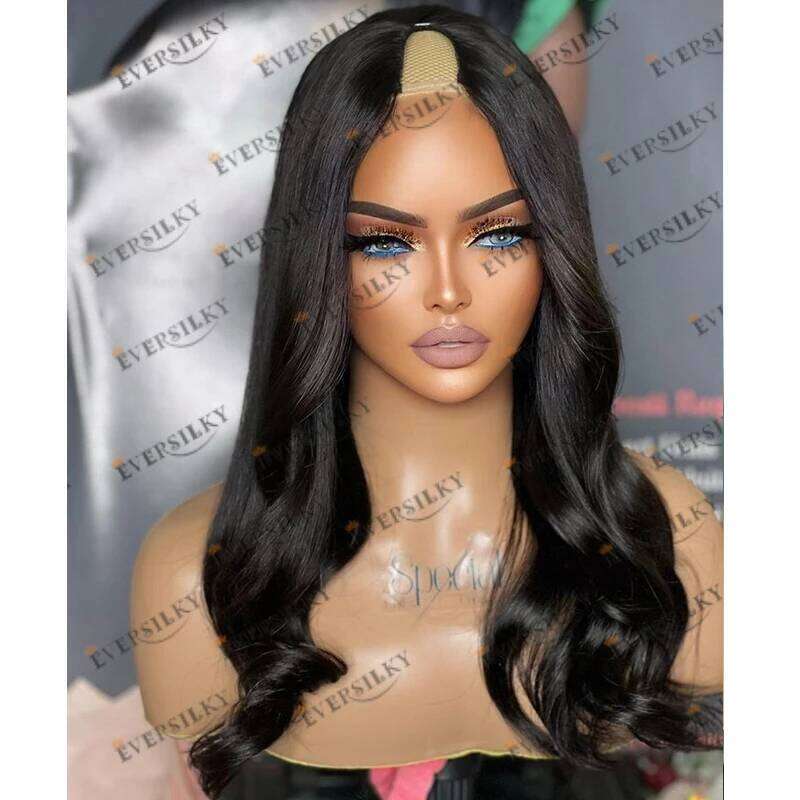 Easy Install 1x4 Size Human Hair for Women Daily Wear Short Wavy Black Opening V Part Wigs Natural